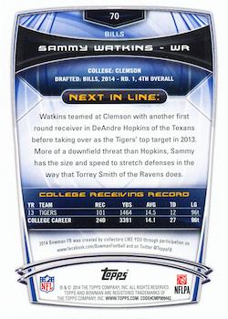 2014 Bowman - Rookies Rainbow Purple #70 Sammy Watkins Back