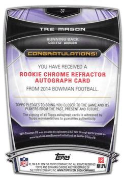 2014 Bowman - Chrome Rookie Autographs Orange Refractors #37 Tre Mason Back
