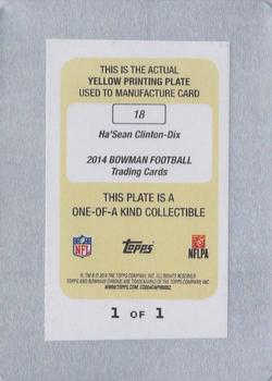 2014 Bowman - Chrome Rookie Autographs Printing Plates Yellow #18 Ha Ha Clinton-Dix Back