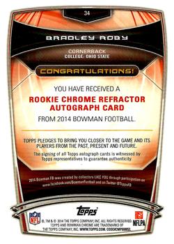 2014 Bowman - Chrome Rookie Autographs Refractors #34 Bradley Roby Back