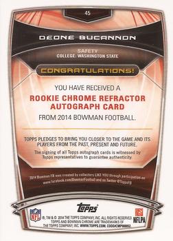 2014 Bowman - Chrome Rookie Autographs Refractors #45 Deone Bucannon Back
