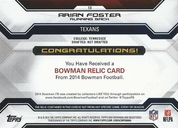 2014 Bowman - Relics #10 Arian Foster Back