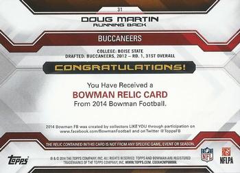 2014 Bowman - Relics #31 Doug Martin Back