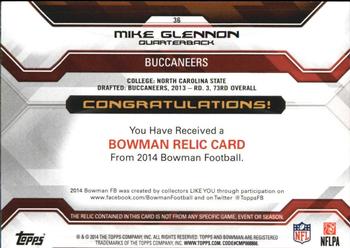 2014 Bowman - Relics #36 Mike Glennon Back