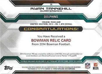 2014 Bowman - Relics #39 Ryan Tannehill Back