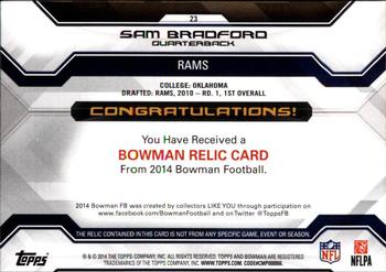 2014 Bowman - Relics #23 Sam Bradford Back