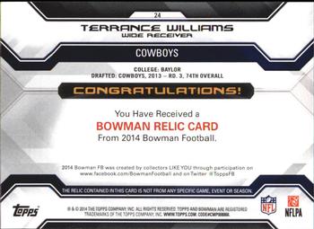 2014 Bowman - Relics #24 Terrance Williams Back