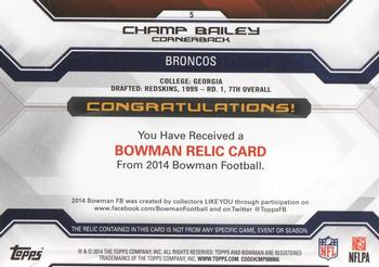 2014 Bowman - Relics Gold #5 Champ Bailey Back