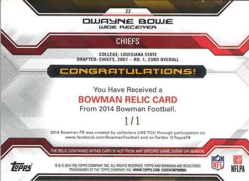 2014 Bowman - Relics Printing Plates Cyan #22 Dwayne Bowe Back