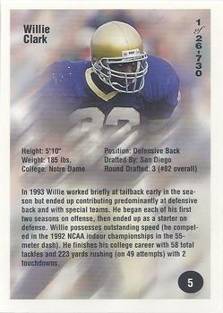 1994 Superior Rookies #5 Willie Clark Back
