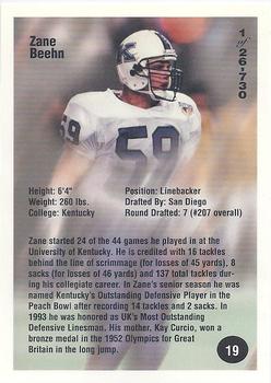 1994 Superior Rookies #19 Zane Beehn Back
