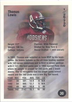 1994 Superior Rookies #30 Thomas Lewis Back