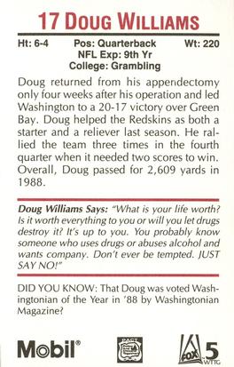 1989 Washington Redskins Police #17 Doug Williams Back
