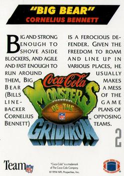 1993 Coca-Cola Monsters of the Gridiron #2 Cornelius Bennett Back