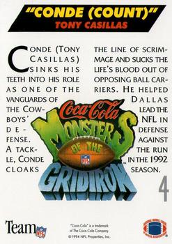 1993 Coca-Cola Monsters of the Gridiron #4 Tony Casillas Back
