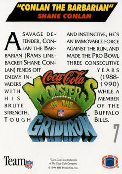 1993 Coca-Cola Monsters of the Gridiron #7 Shane Conlan Back