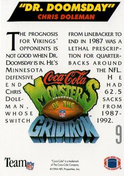 1993 Coca-Cola Monsters of the Gridiron #9 Chris Doleman Back