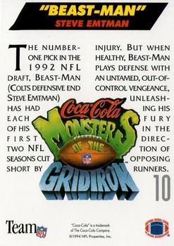 1993 Coca-Cola Monsters of the Gridiron #10 Steve Emtman Back