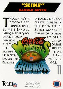 1993 Coca-Cola Monsters of the Gridiron #11 Harold Green Back