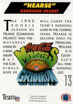 1993 Coca-Cola Monsters of the Gridiron #13 Garrison Hearst Back