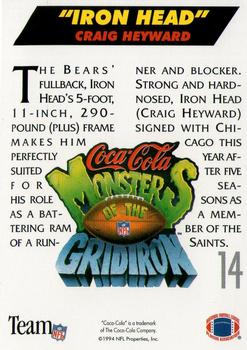 1993 Coca-Cola Monsters of the Gridiron #14 Craig Heyward Back