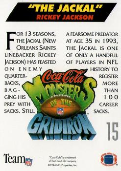 1993 Coca-Cola Monsters of the Gridiron #15 Rickey Jackson Back