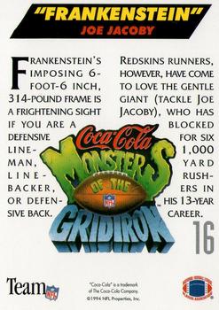 1993 Coca-Cola Monsters of the Gridiron #16 Joe Jacoby Back
