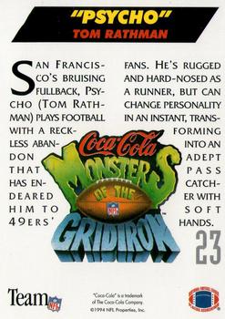 1993 Coca-Cola Monsters of the Gridiron #23 Tom Rathman Back