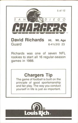 1989 San Diego Chargers Police #5 David Richards Back