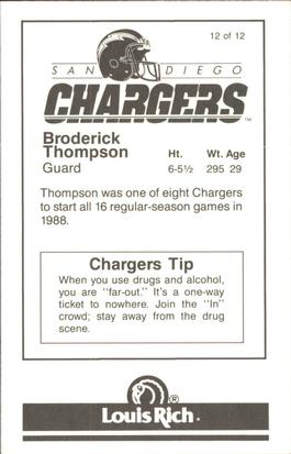 1989 San Diego Chargers Police #12 Broderick Thompson Back