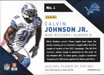 2013 Panini NFL Player of the Day #4 Calvin Johnson Back