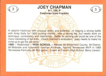 1990 Tennessee Volunteers Centennial #3 Joey Chapman Back