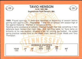 1990 Tennessee Volunteers Centennial #28 Tavio Henson Back