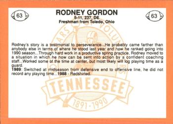 1990 Tennessee Volunteers Centennial #63 Rodney Gordon Back