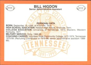 1990 Tennessee Volunteers Centennial #111 Bill Higdon Back