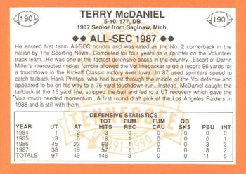 1990 Tennessee Volunteers Centennial #190 Terry McDaniel Back