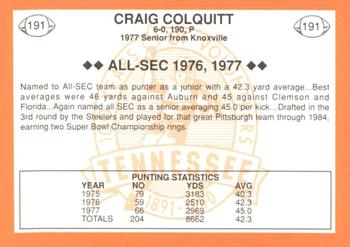 1990 Tennessee Volunteers Centennial #191 Craig Colquitt Back