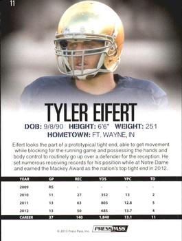 2013 Press Pass - Blue #11 Tyler Eifert Back