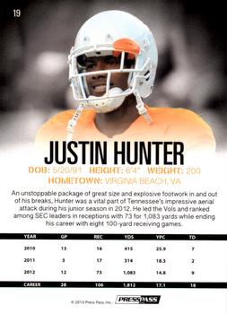 2013 Press Pass - Blue #19 Justin Hunter Back