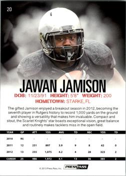 2013 Press Pass - Blue #20 Jawan Jamison Back