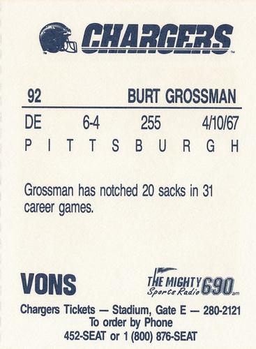 1991 Von's San Diego Chargers #3 Burt Grossman Back