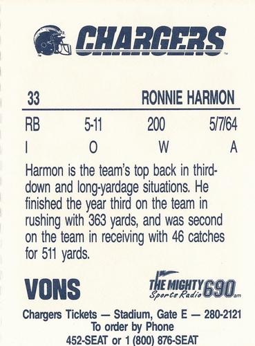 1991 Von's San Diego Chargers #4 Ronnie Harmon Back