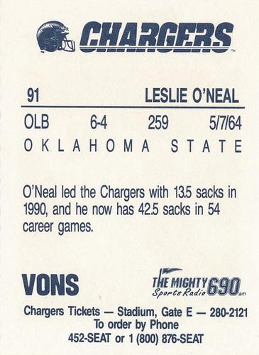 1991 Von's San Diego Chargers #6 Leslie O'Neal Back