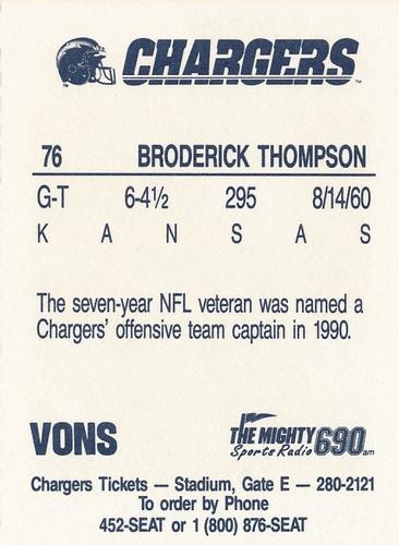 1991 Von's San Diego Chargers #10 Broderick Thompson Back