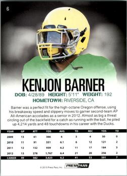 2013 Press Pass - Gold #6 Kenjon Barner Back
