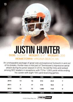 2013 Press Pass - Gold #19 Justin Hunter Back