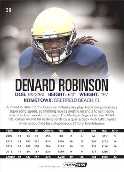 2013 Press Pass - Reflectors Proof #38 Denard Robinson Back