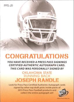 2013 Press Pass - Autographs Bronze #PPS-JR Joseph Randle Back