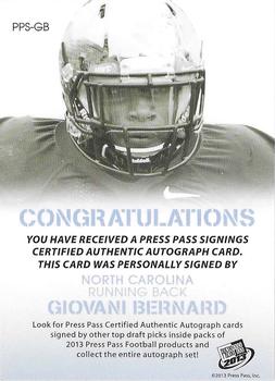2013 Press Pass - Autographs Bronze #PPS-GB Giovani Bernard Back
