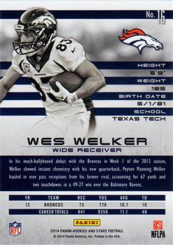 2014 Panini Rookies & Stars #16 Wes Welker Back